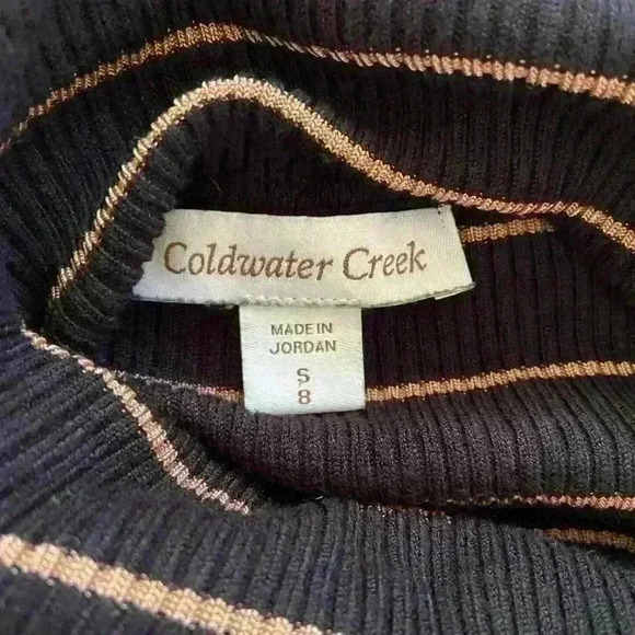 Coldwater Creek Long Sleeve Turtleneck Sweater Size 8 Black Gold Fall Mid Weight - Picture 7 of 7
